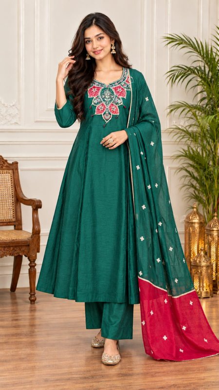 D 1373 By Afsana Russian Silk Anarakali Suits